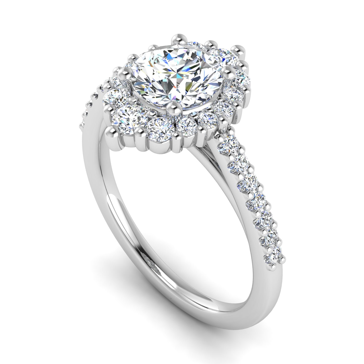 Violet Cathedral Pave Diamond Halo Engagement Ring